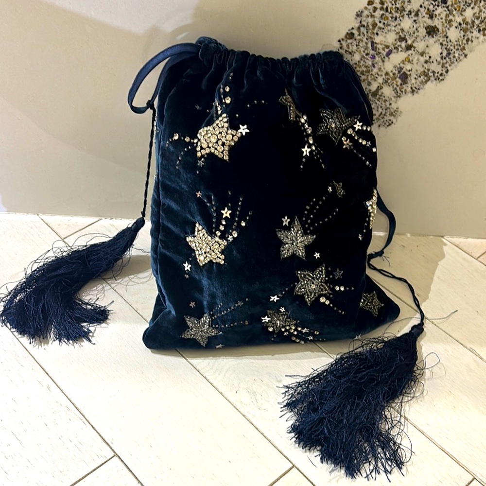 ATTICO Navy Velvet W/ shooting Stars Handbag - Picture 2 of 7